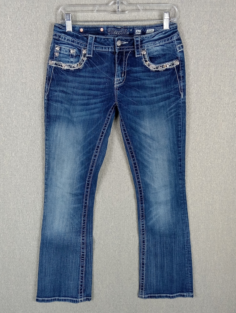Miss Me Mid Rise Easy Bootcut Jeans Size 26 Blue Embellished Y2K Western Cowgirl
